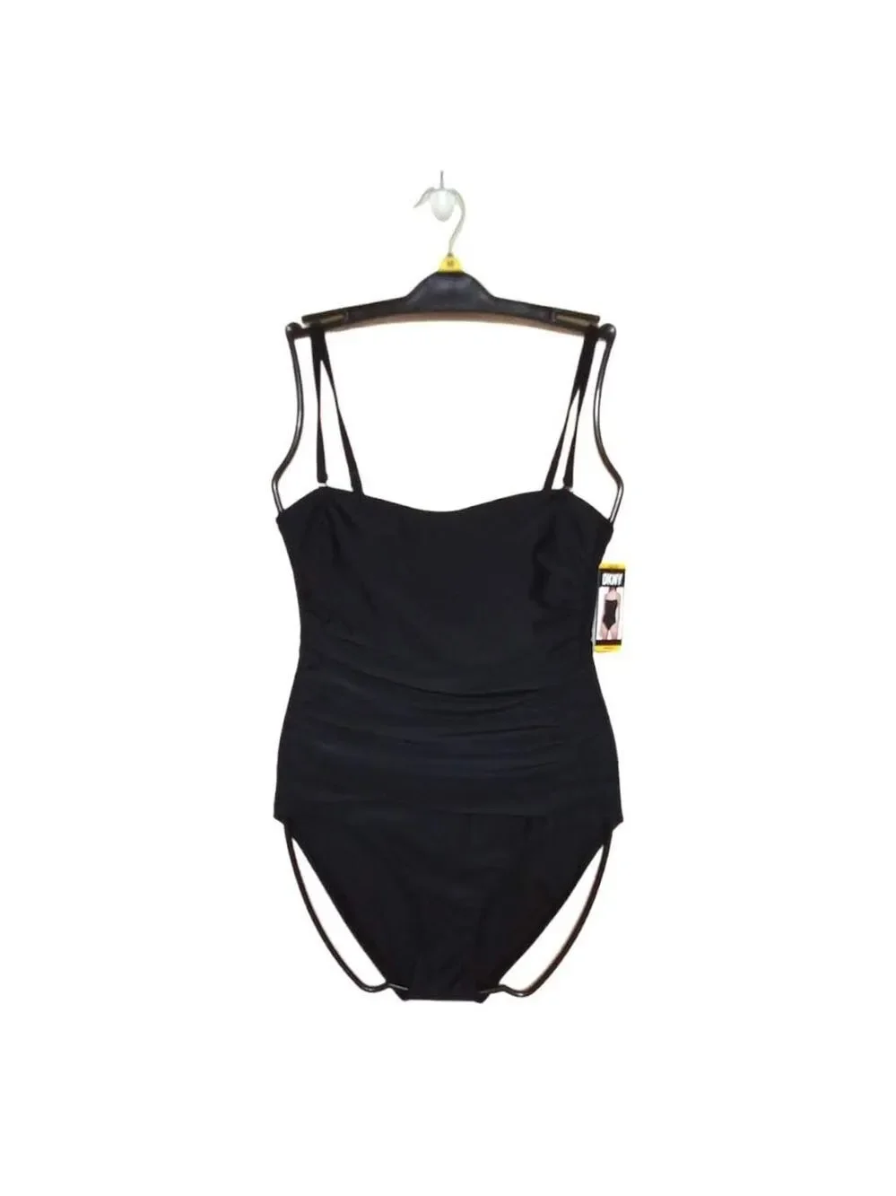 DKNY Black Shirred Convertible Bathing Suit NWT Size M - Picture 4 of 7